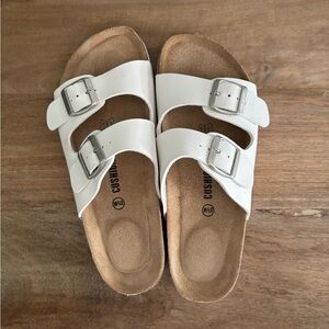 Cushionaire White Double Strap Sandals